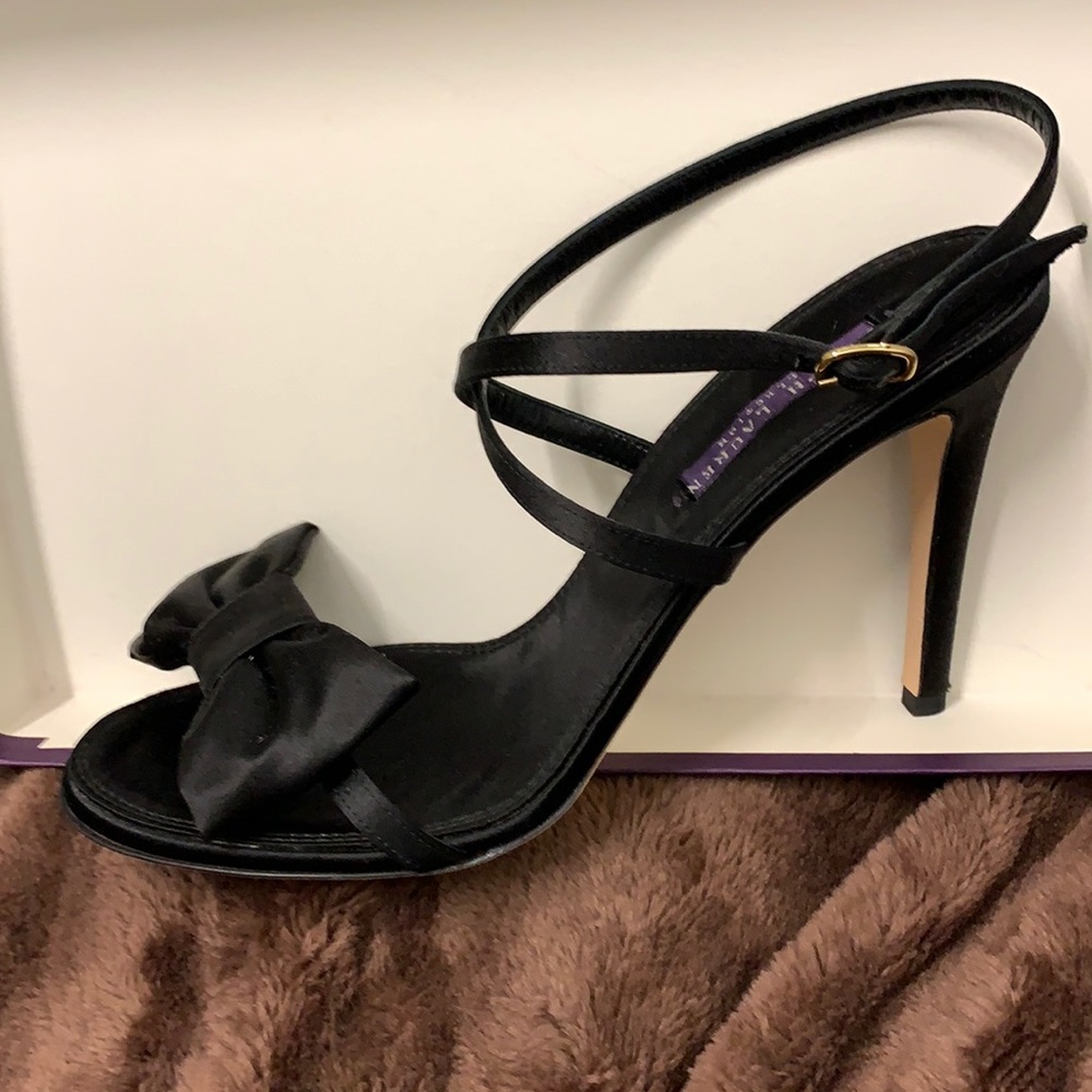 Ralph Lauren Collection “Manda” Black Satin size 8.5 Worn Once in Box with Bag